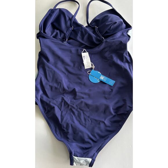 CUPSHE‎ One Piece Navy Blue Ruched Adjustable Straps Swimsuit Size Large NWT - Picture 9 of 9